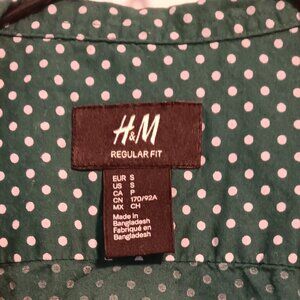 Green and white polka dotted button-up shirt (H&M)